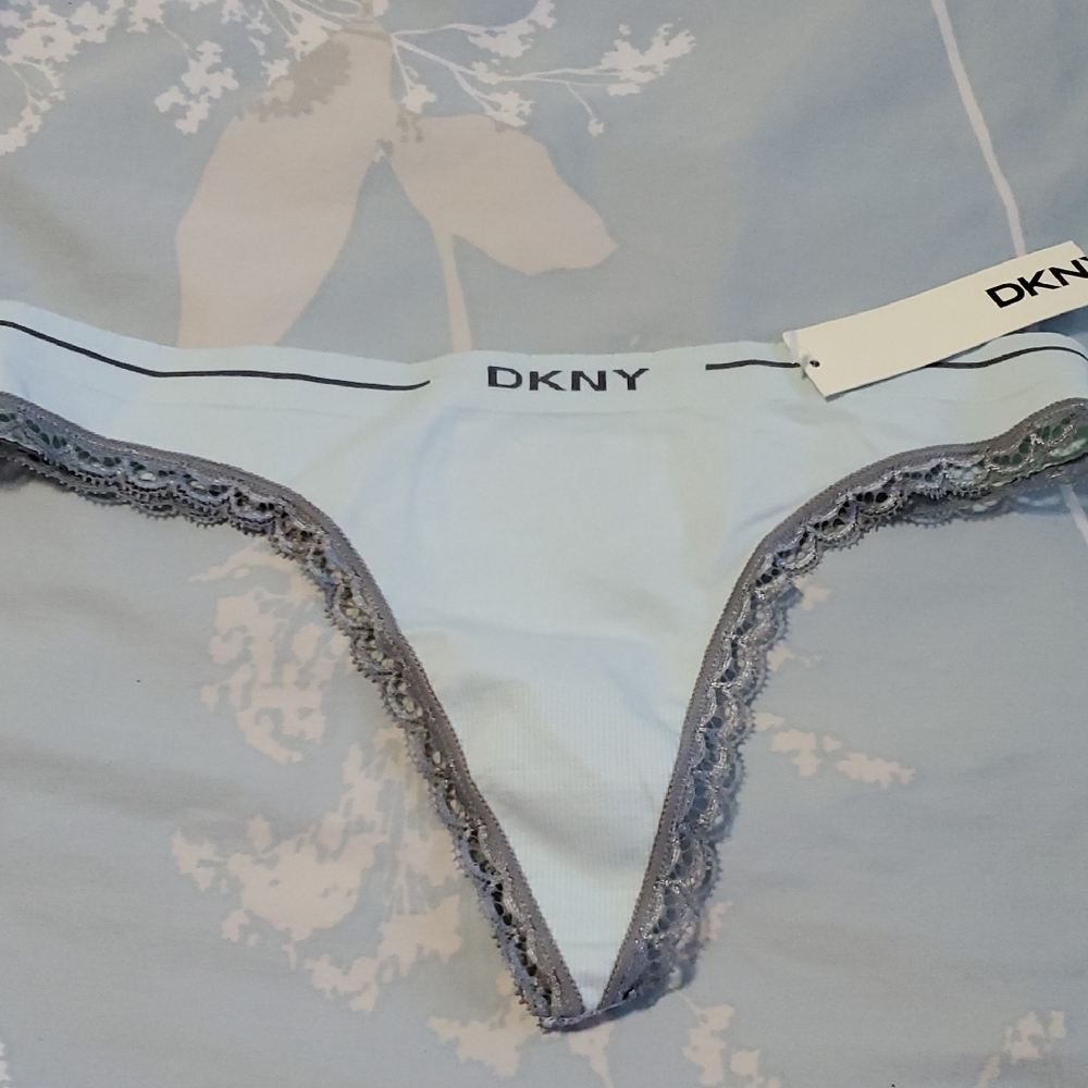 🌻 3 / $ 20 DKNY Sky Blue Thong with Charcoal Lace